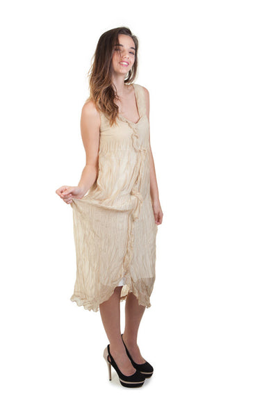 Gold Crinkle Chiffon Dress