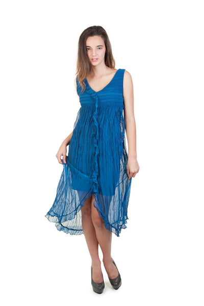 Blue Crinkle Chiffon Dress