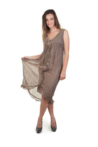Bronze Crinkle Chiffon Dress