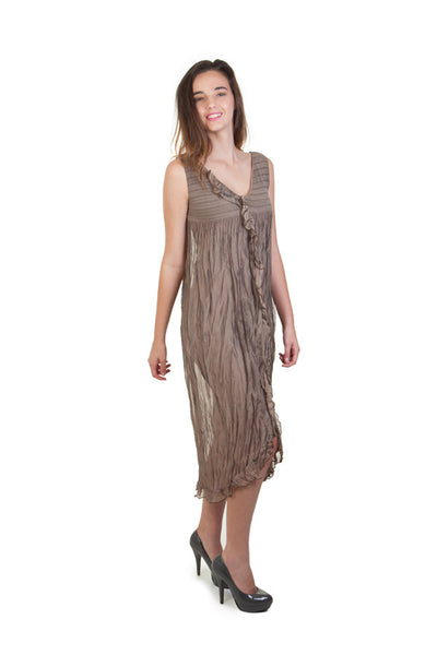 Bronze Crinkle Chiffon Dress