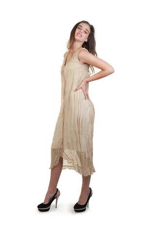 Gold Crinkle Chiffon Dress