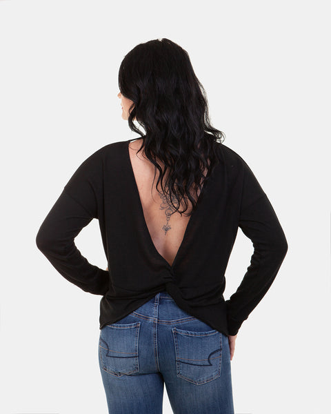 Back Twist Knit Top (Black)