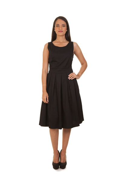 Sleeveless Box Pleat Waisted Dress (Black)
