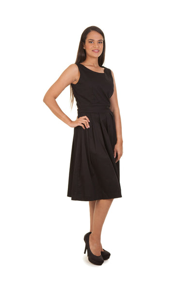 Sleeveless Box Pleat Waisted Dress (Black)