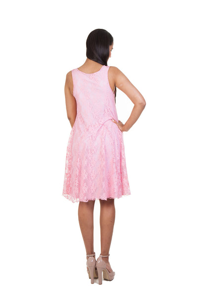 Lace Dress with Godets (Pink)