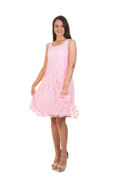 Lace Dress with Godets (Pink)