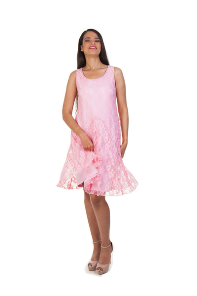 Lace Dress with Godets (Pink)